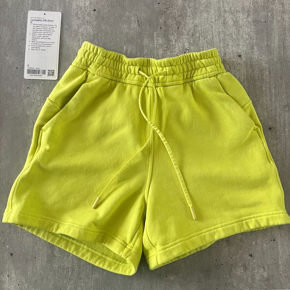 Lululemon Loungeful High-Rise Short 4" – Electric Lemon Size 0